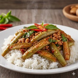 ข้าวราดผัดมะเขือยาว