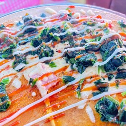 พิชซ่า+ชีส+เบคอน+ผักโขม