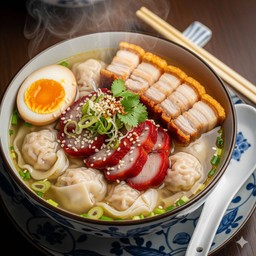 เกี๊ยวหมูกรอบ Wonton & Crispy Pork BBQ  เกี๊ยวหมูกรอบ หมูแดง