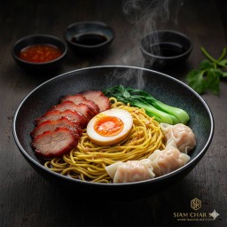 บะหมี่เกี๊ยวหมูแดงฟรีไข่  Wonton & BBQ Pork Noodles (บะหมี่เกี๊ยวหมูแดง)