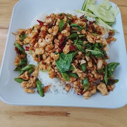 กะเพราไก่สับราดข้าว