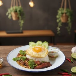 เมนูใหม่ค่า ข้าวหมูทอดกระเทียม+ไข่ดาว