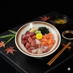 ข้าวหน้าปลาดิบรวม 3 อย่าง