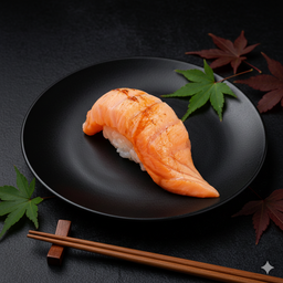 ข้าวปั้นหน้าปลาแซลมอนเบิร์นไฟ