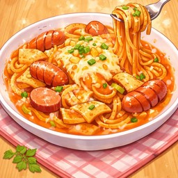 พาสต้าโรเซ่ ไส้กรอก ปลาเส้น (สไตล์เกาหลี)