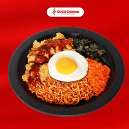 รามยอนเผ็ดแห้งไก่กรอบไข่กุ้ง + ไข่ดาว