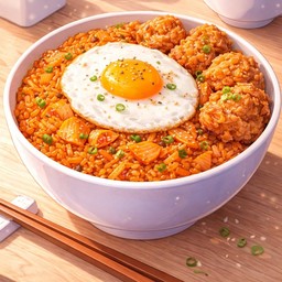 ข้าวผัดกิมจิไก่ทอด ไข่ดาว