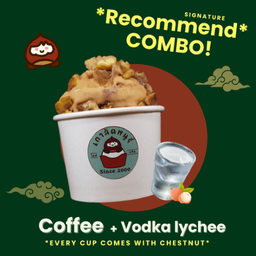 ไอศกรีมรสกาแฟ ท็อปปิ้งเกาลัด + วอดก้าลิ้นจี่