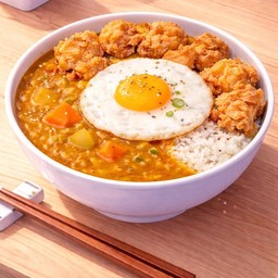 ข้าวแกงกะหรี่ไก่ทอดเกาหลี ไข่ดาว