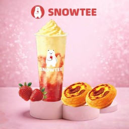 สตรอว์เบอร์รี ชีสเค้ก มิลค์ สมูทตี้ + ทาร์ตไข่ 2 ชิ้น