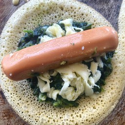 ผักโขมอบชีส+ไส้กรอกไก่หนังกรอบ