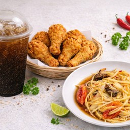 ไก่ทอด 5 ชิ้น + ส้มตำ ฟรี!! โค้กเย็น 1แก้ว