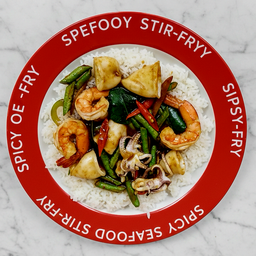 [ใส่ถุง] กะเพราทะเลใส่ผัก+ข้าวหอมมะลิ