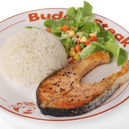 ข้าวหน้าสเต็กปลาแซลมอน