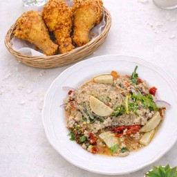 จับคู่ ยำวุ้นเส้น + หมูสับ + หมูยอ + ไก่ทอด (3ชิ้น)