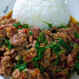 ข้าวกระเพราเนื้อชิ้น