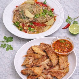 จับคู่ คอหมูย่างติดมัน + ยำวุ้นเส้น หมูสับ