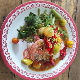 ตำเส้นเล็กกุ้งลวกปลาร้า