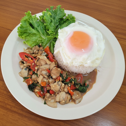ผัดกะเพราหอยราดข้าว+ไข่ดาว
