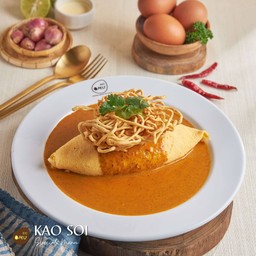 ข้าวห่อไข่ราดซอสครีมข้าวซอย