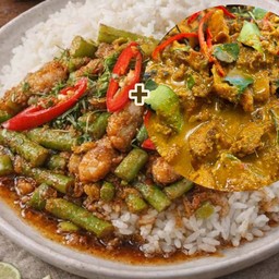 ผัดพริกแกงหมู+ไก่ผัดเผ็ด