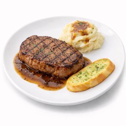 สเต็กหมูพริกไทยดำ + มันบดเกวี่ซอส