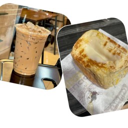 กาแฟเย็นคู่กับขนมปังปิ้งเนยนม