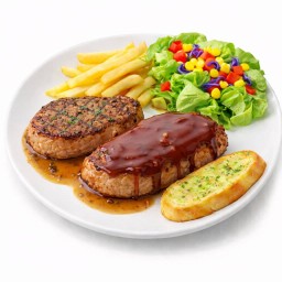 สเต็กหมูบาร์บีคิว + สเต็กหมูพริกไทยดำ