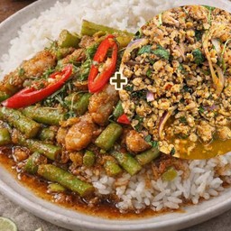 ผัดเผ็ดหมูใส่ถั่ว+ลาบหมูแซ่บๆ