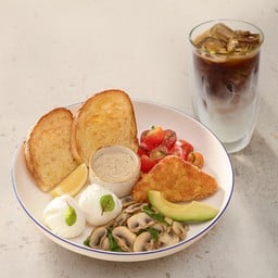 <🌟ฟรีกาแฟ> พรีเมี่ยมซาวโดวจ์ แฮชบราวน์ ผักโขม มะเขื่อเทศราชินี ไข่ และอะโวคาโด เสิร์ฟพร้อมกาแฟ