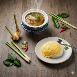 ข้าวไข่เจียว+แกงรันจวนหมู