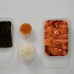 SET B แซลมอนดองซีอิ๊ว+ข้าวญี่ปุ่น+สาหร่าย