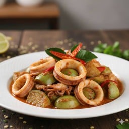 ข้าวผัดพริกแกงปลาหมึก