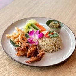 Nam Prik Noom Fried Rice with Marinated Pork ข้าวผัดน้ำพริกหนุ่ม หมูหมักทอด