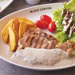 สเต็กหมูพอร์คชอปคูโรบูตะทรัฟเฟิลครีมซอส