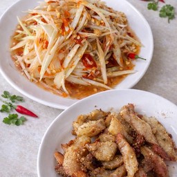 จับคู่ คอหมูย่างติดมัน + คู่ ส้มตำแซ่บบ