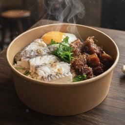 ข้าวต้มแห้งปลากระพง + ไข่ออนเซ็น