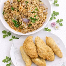 ลาบหมู แซ่บนัว + ลูกชิิ้นทอดปลาระเบิด