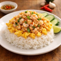 ข้าวไข่ขยี้กุ้งสับพริกขี้หนู