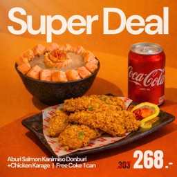 Aburi Salmon Kanimiso Donburi + Chicken Karaage
