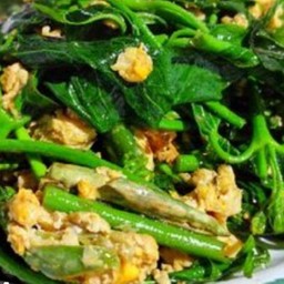 ผักเชียงดาผัดไข่ ราดข้าว