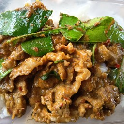 ผัดพริกแกงใต้  ถึงเครื่องแกง  ราดข้าว  เนื้อหรือไก่