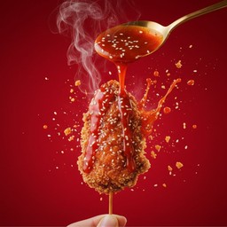 ไก่ทอดเสียบไม้ราดซอส