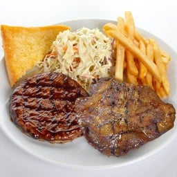 สเต็กคอหมูย่างกระเทียมพริกไทยดำ + เทริยากิพอร์ค