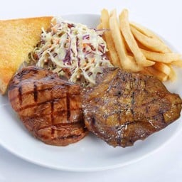 สเต็กคอหมูย่างกระเทียมพริกไทยดำ + บอสตัน พอร์ค บาร์บีคิว