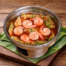 แกงส้มชะอมกุ้ง ( Sour Curry with Acacia Omelet and Shrimp )
