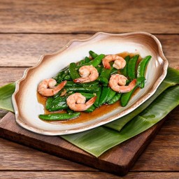 ถั่วลันเตาน้ำมันหอยกุ้ง ( Stir-Fried Snow Peas with Shrimp in Oyster Sauce )