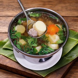 ต้มจืดเต้าหู้หมูสับหม้อไฟ ( Clear Soup with Egg Tofu and Minced Pork - Hot Pot )