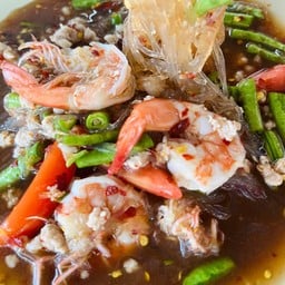 ตำวุ้นเส้นหมูสับ+กุ้ง