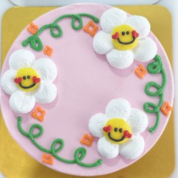 เค้กวันเกิด (วิปครีม) ครึ่งปอนด์ เค้กช็อคไส้ช็อค  ดอกไม้สามดอก  พื้นชมพู